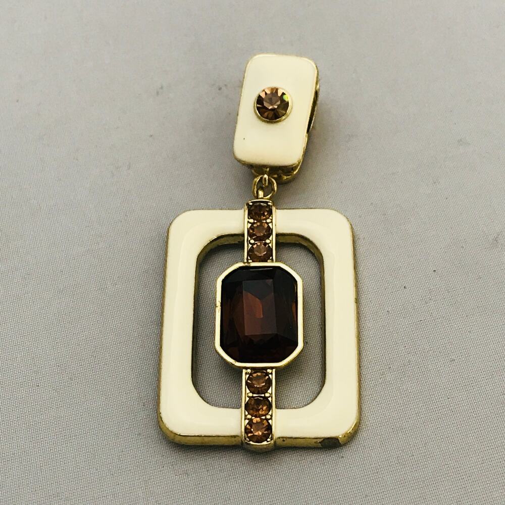 Heidi Daus White Enamel Smoky Brown Crystal Pendant Enhancer CN